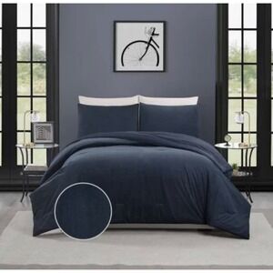 Makers Collective Comforter Set Unisex F/Q Blue NEW Ribbed Texture PHC-182-23